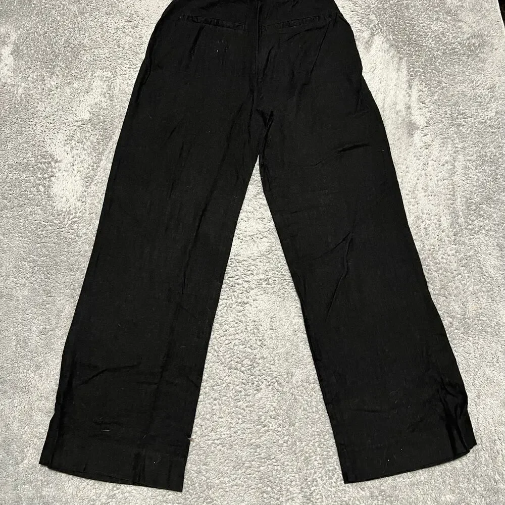 Abercrombie & Fitch Pants Womens Small Linen Wide Leg Black Relaxed Trouser - Picture 3 of 10